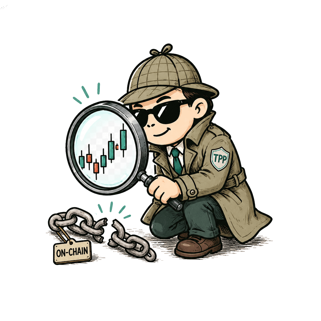 Detective with magnifying glass and chain